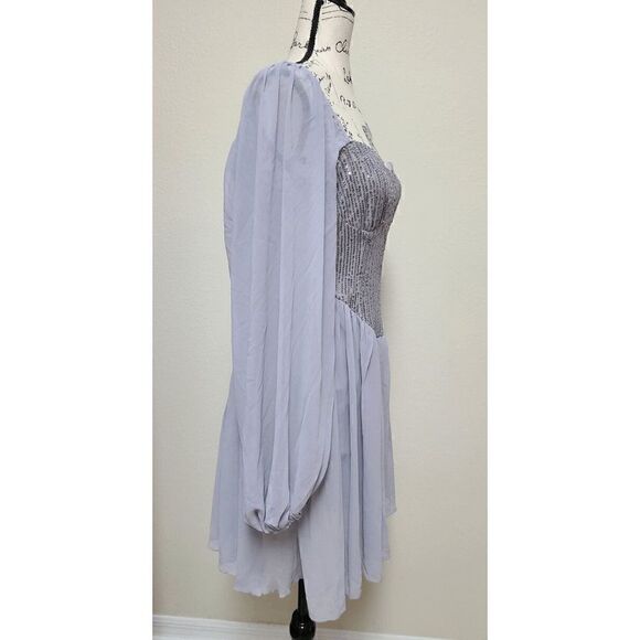 Long Lantern Sleeve Sequin Cocktail Party Bridesmaid Swing Dress SIZE M NEW - Picture 12 of 13